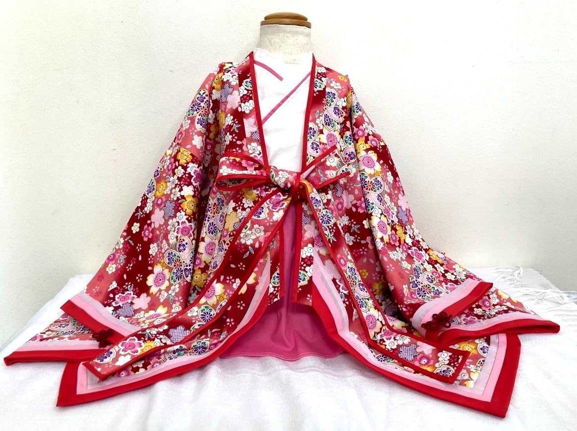 七五三 振袖 7歳 肩上げ済み 七五三 着物 襦袢 セット7歳 赤 絞り風